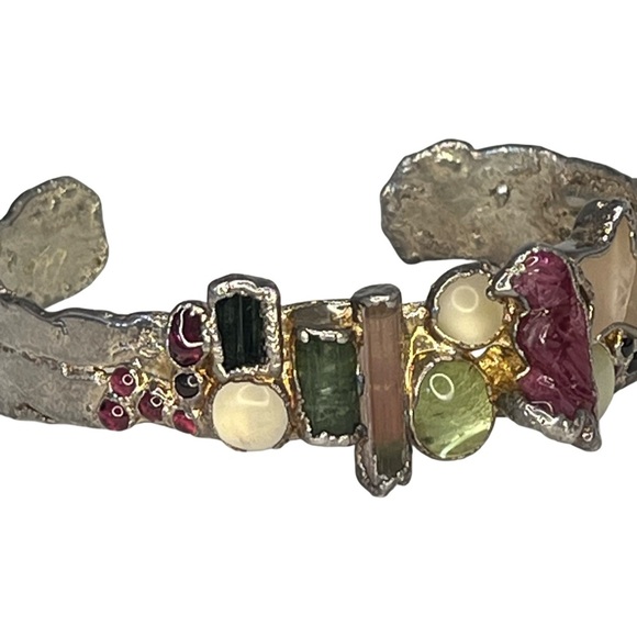 Multi-Gemstone Bird and Star Cuff Bracelet by C + R - Picture 3 of 8